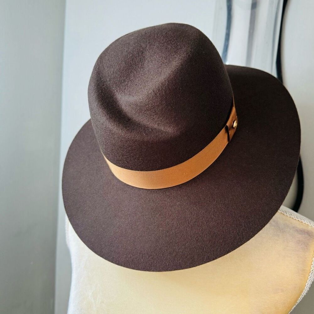 Rag & Bone Zoe‎ Wool Felt Fedora Hat, Spanish Style Brown Pecan, Small, NWT
